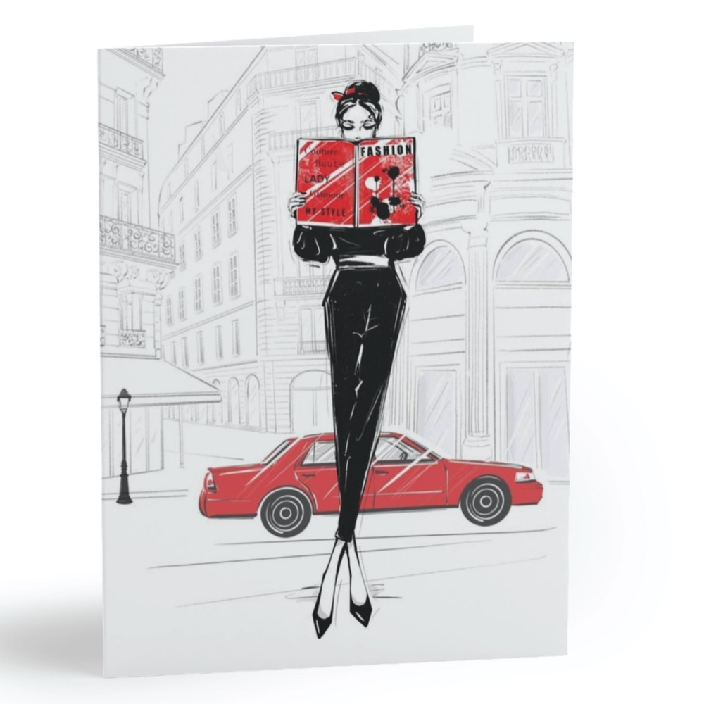 x2 Fashion Girl Reading Magazine Greeting Cards Envelopes & Stickers - CUSTOM!
